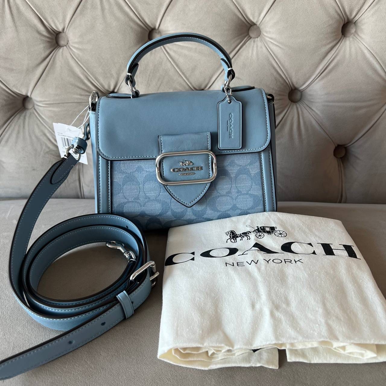 COACH MORGAN TOP HANDLE BAG | SIGNATURE CHAMBRAY MULTICOLOR (SKY BLUE)