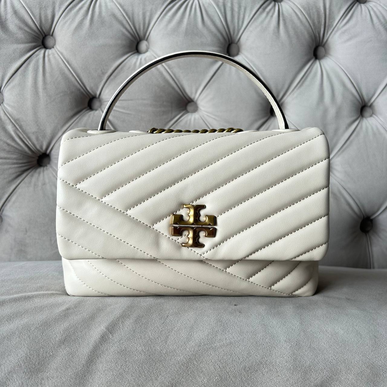 TORY BURCH KIRA CHEVRON CONVERTIBLE SHOULDER BAG | CREAM